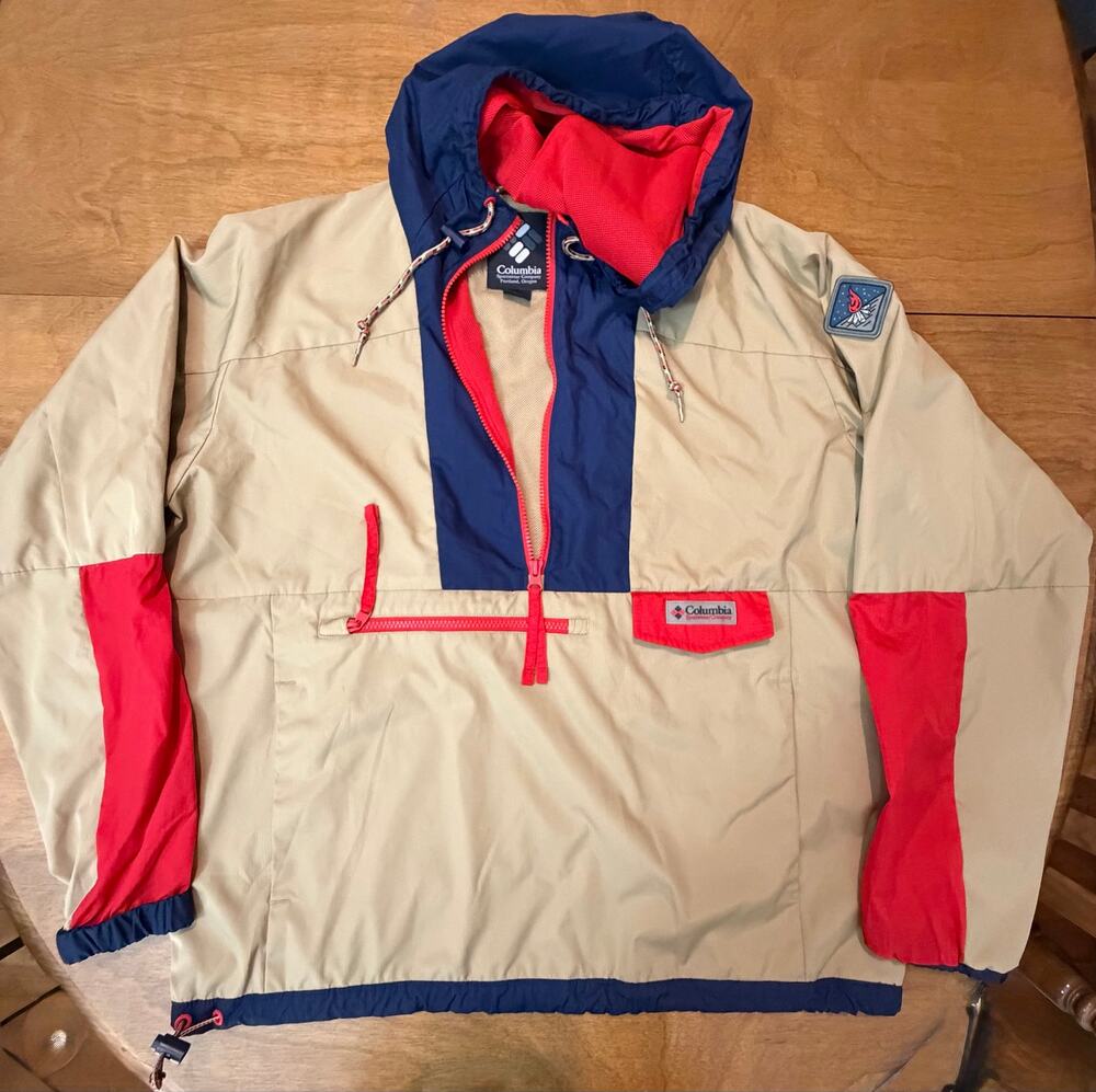 Columbia Pullover Tan, Blue and Red - Size L - Vintage
